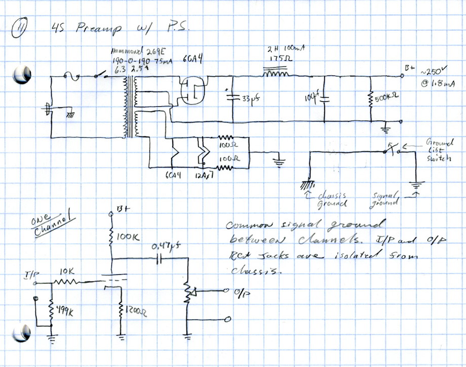 4S &ldquo;Universal&rdquo; Preamp and Power Supply Schematic